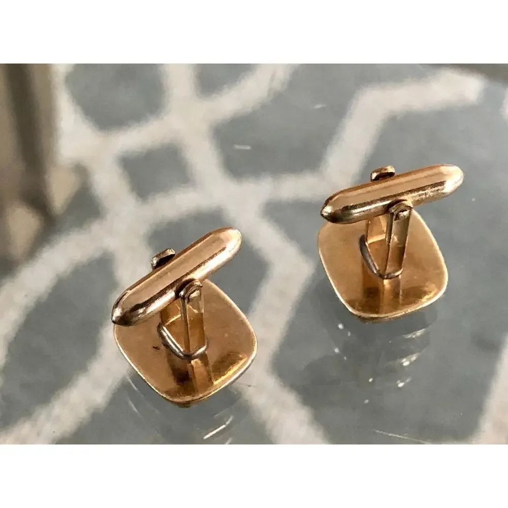 Vintage Lamode 10K Gold Filled, Carved Tigereye Brown Stone Warrior Cufflinks